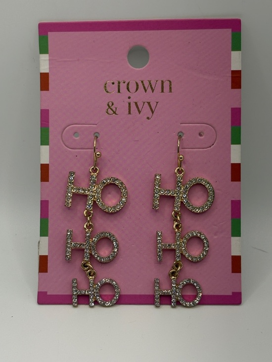crown & ivy Jewelry - crown & ivy Gold-tone 'HO HO HO' Rhinestone Drop Earrings 2” long